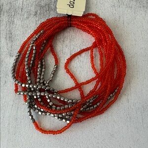 Dazzle Multi Rows Silver and Orange Beaded Stretch Bracelet Vintage